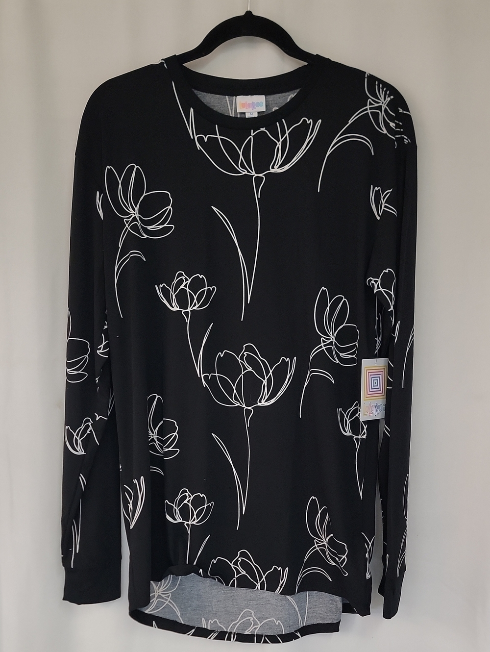 LuLaRoe Black Long-Sleeve Floral Sketch Tee